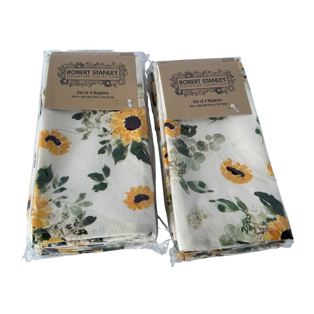 Robert Stanley Sunflower Cloth Napkins Set of‎ 8 Floral Fall Farmhouse 18in NWT